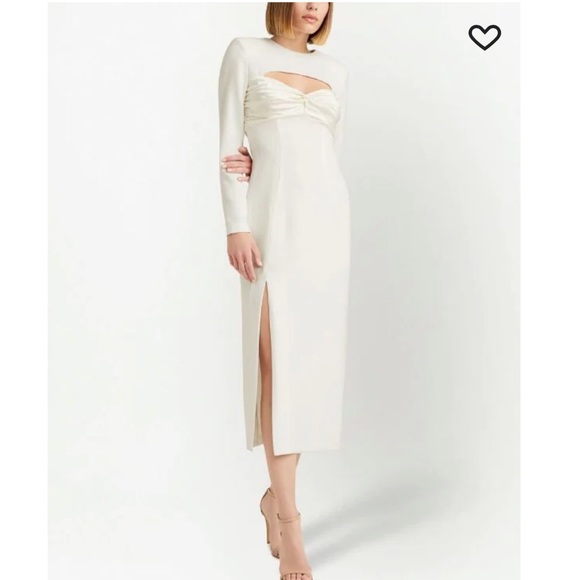 Cinq A Sept Pauline cut-out side slit long sleeve white midi dress Size 10 - Picture 1 of 14